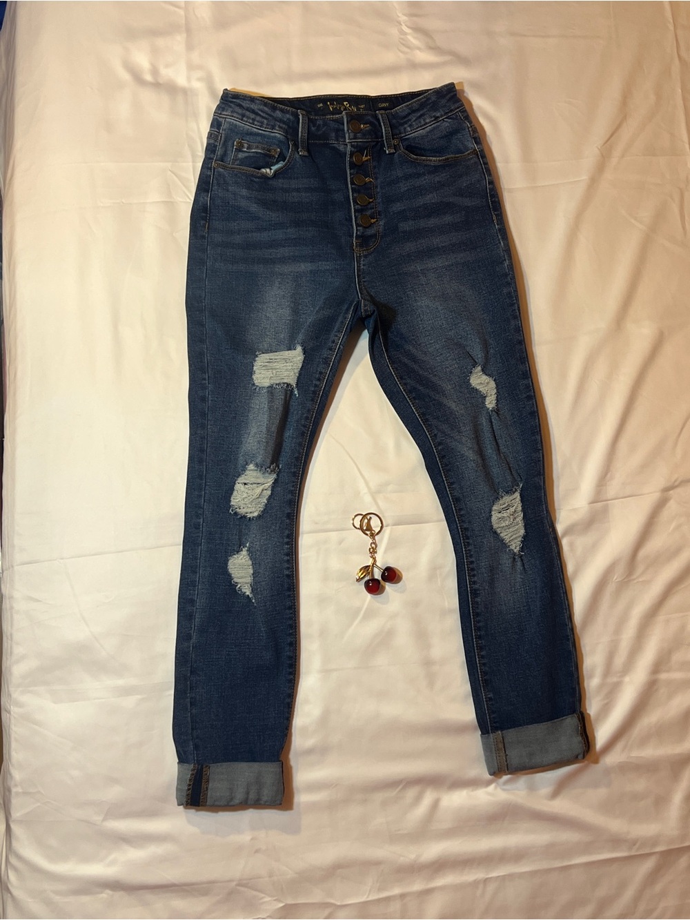 Indigo Rein High-Rise Distressed Curvy Women’s Jeans - Dark Jean Blue I Size 7